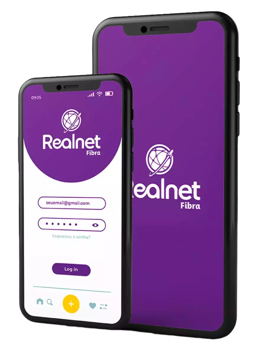 Aplicativo RealNet exibido em dois celulares